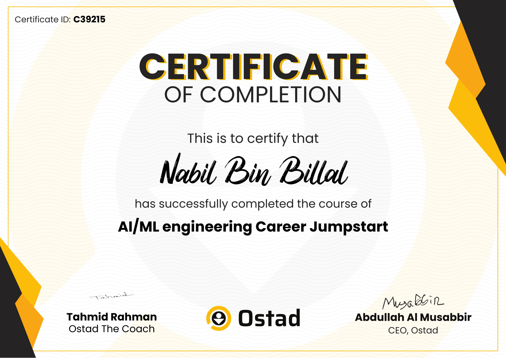 AI/ML Engineering certificate